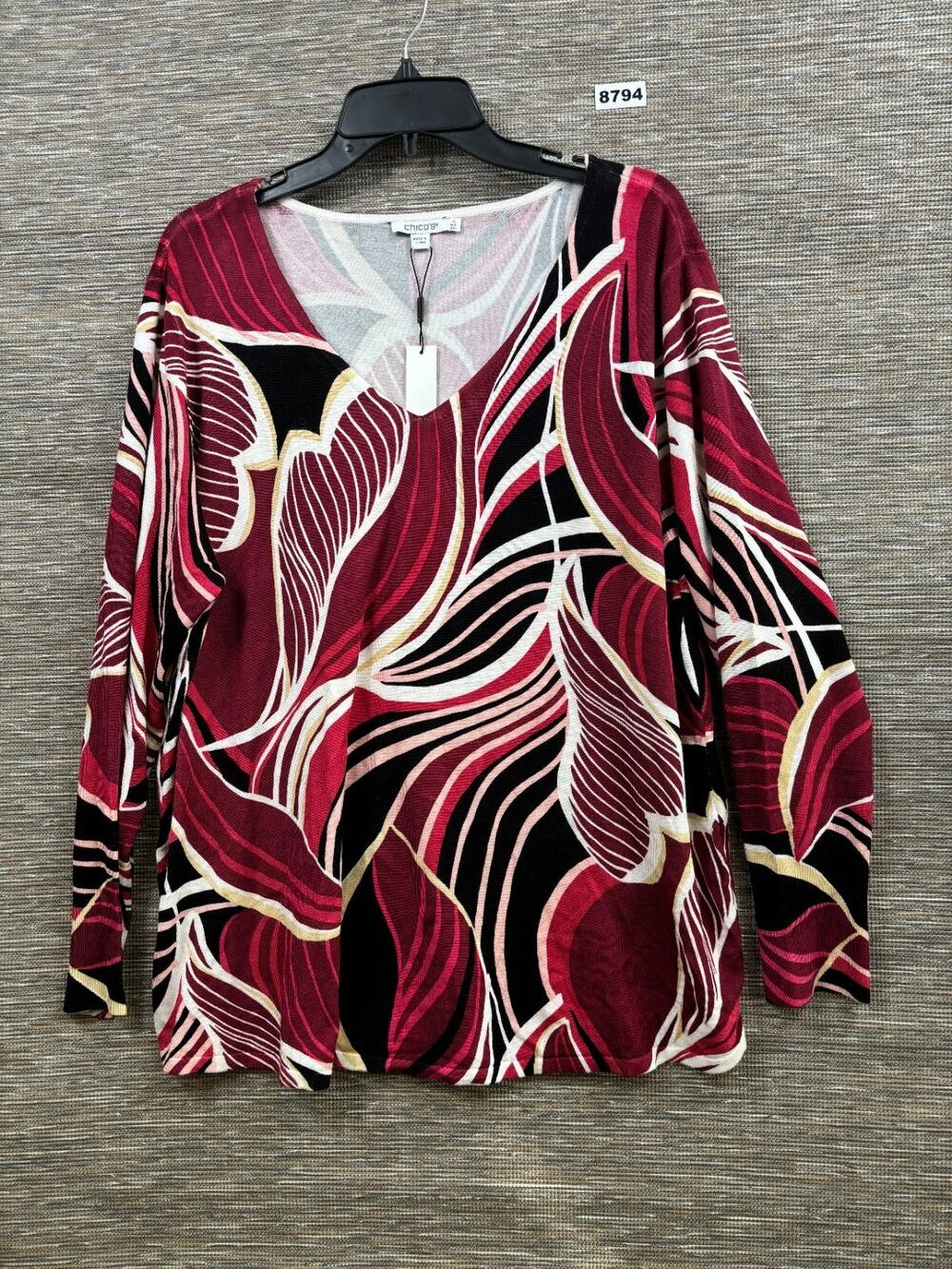 Chico's Layton Leaf V-Neck Pullover Sweater Women’s Size 2XL Berry Compote NEW